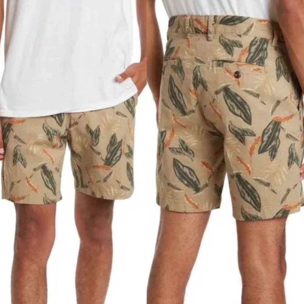NEW Nordstrom Slate‎ Stone Khaki Rose Leaf Print Shorts Tropical Size 30 Chino
